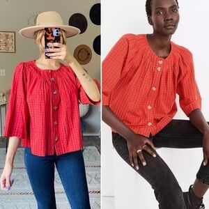 NEW Madewell Pintuck Swing Top in Windowpane Jacquard